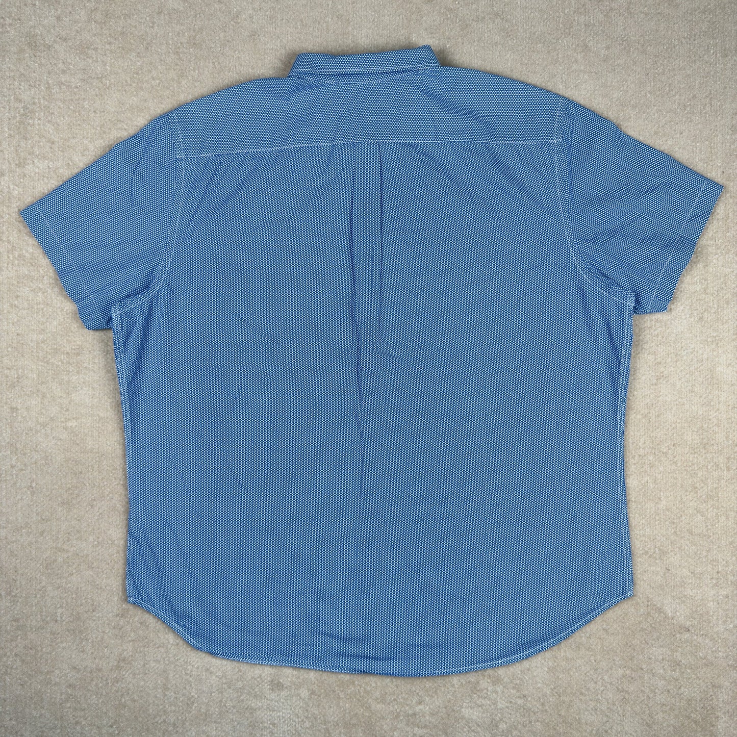 Back view of Old Navy short sleeve navy shirt with micro dot pattern